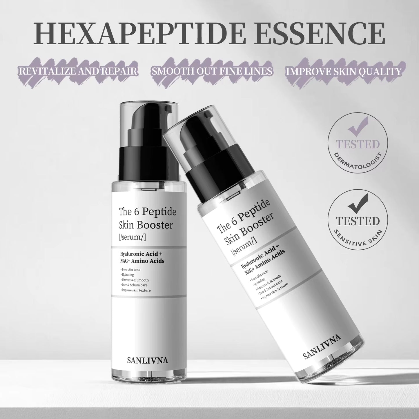 6 Peptide Essence Facial Refreshing Skin Care Set Contains Collagen to Improve Fine Lines, Brighten Skin, Moisturize and Nourish